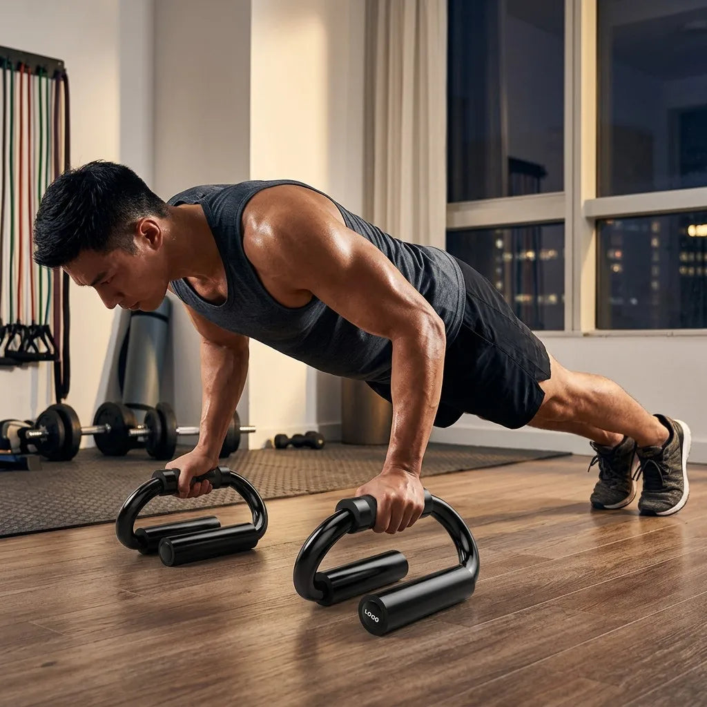 Push-up bars workout hover