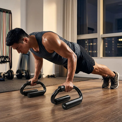 Push-up bars workout hover