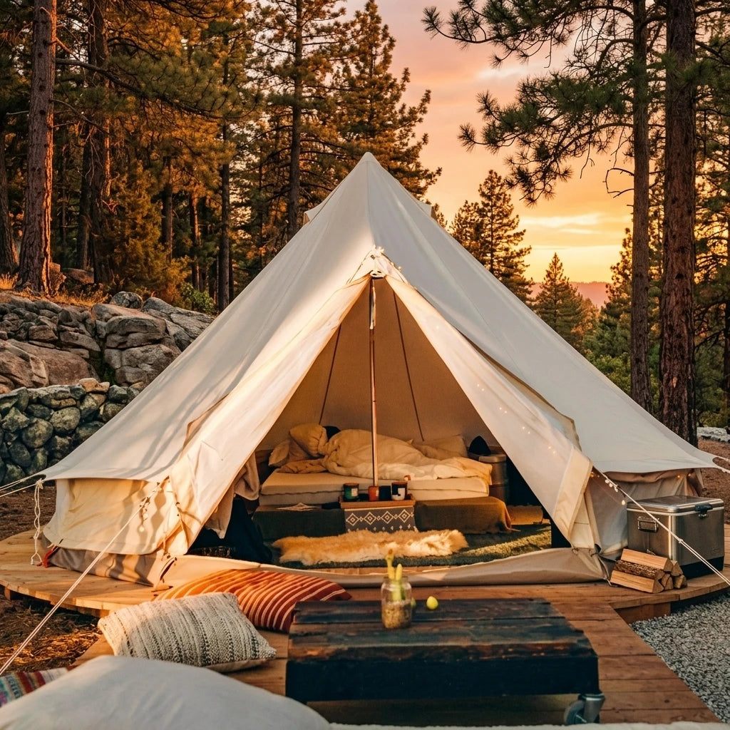 DuoDome Canvas Bell Tent lifestyle glamping