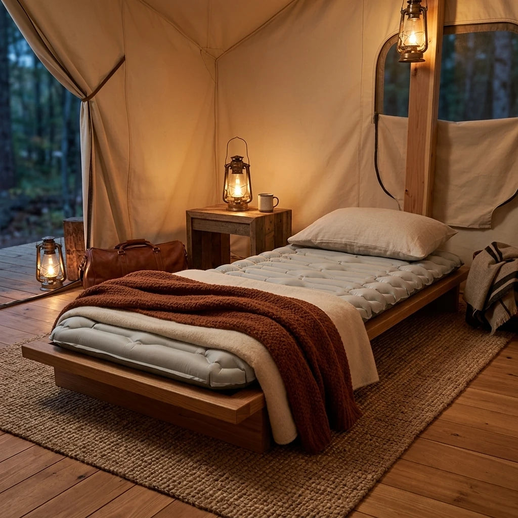 CloudFloat Sleeping Pad inside luxury camping tent