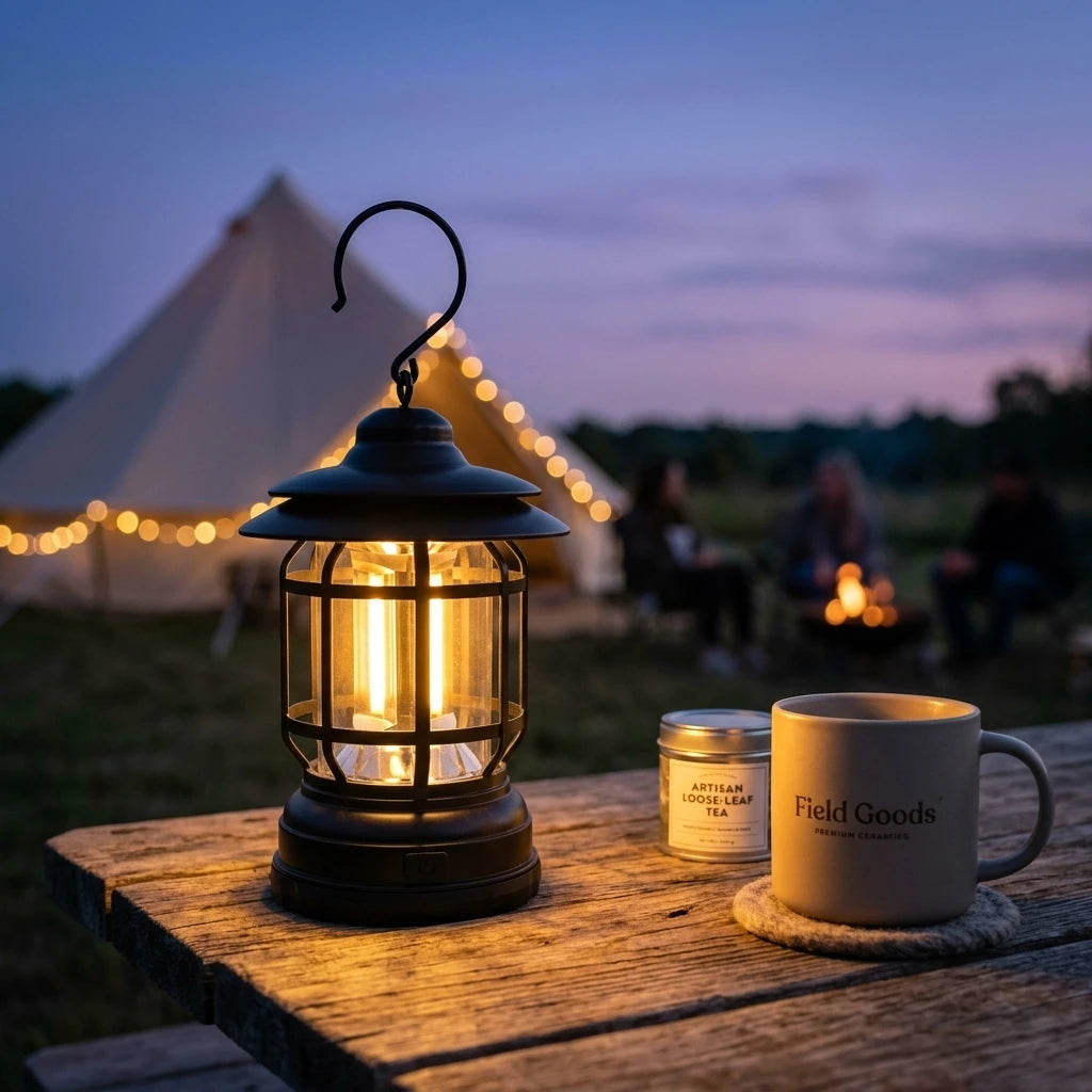 AuraGlow Vintage Camp Lantern glow sunset setting
