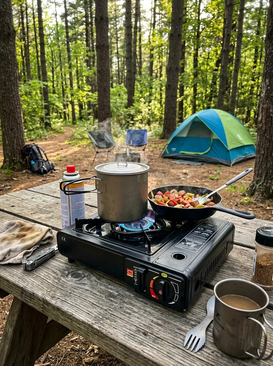 Summit Bound Windproof Portable Gas Camping Stove - Scenic Lifestyle Hover Image