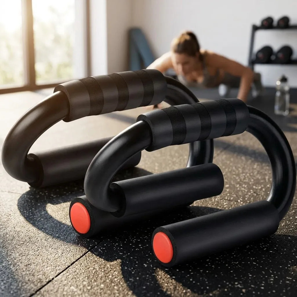 Push-up bars on gym floor
