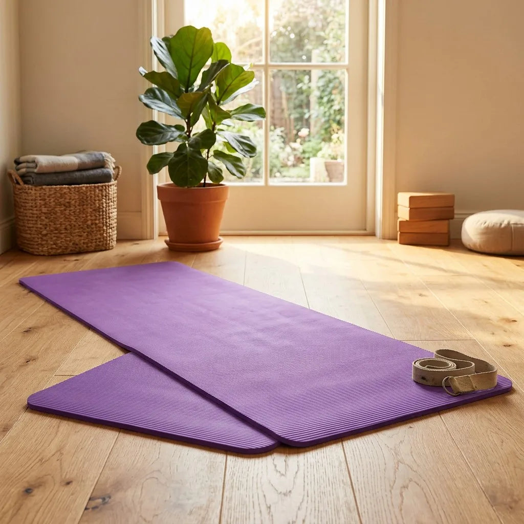 Yoga mat in sunlit room