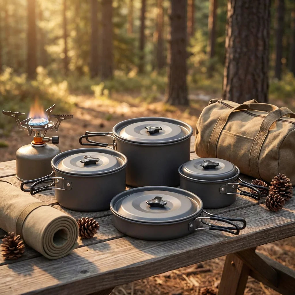 EmberLite Portable Camp Cookware Set outdoor lifestyle product card image generated from supplier reference