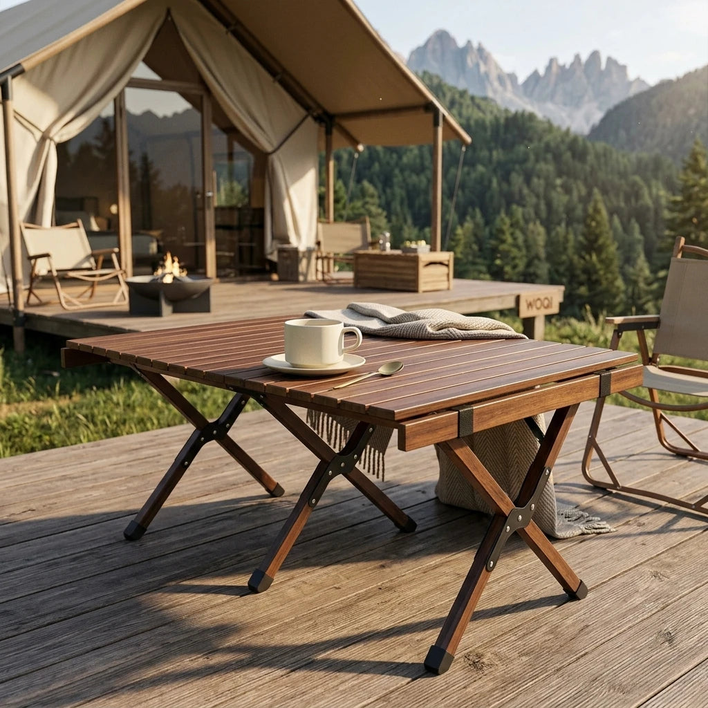 TimberRoll Beech Wood Camp Table scenic camping lunch