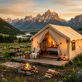 Nomad's Haven Glamping Tent on green field under blue sky