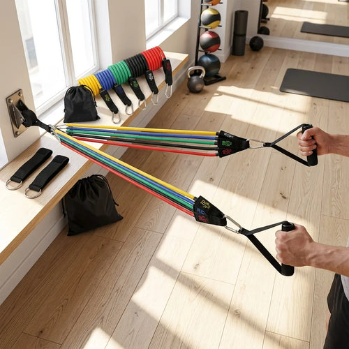 Resistance bands set in modern home gym