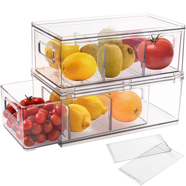 Stackable Clear Refrigerator Organizer Bins (4-Pack)