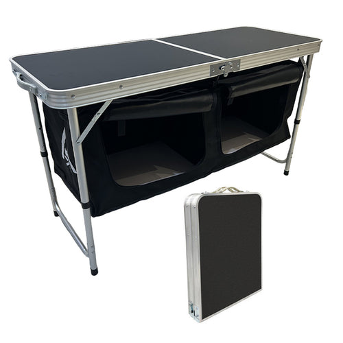 AeroTable black aluminum roll-up camping table and folding legs