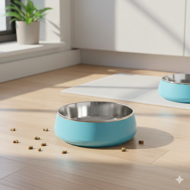 304 Stainless Steel No-Spill Pet Bowl — Anti-Skid Base