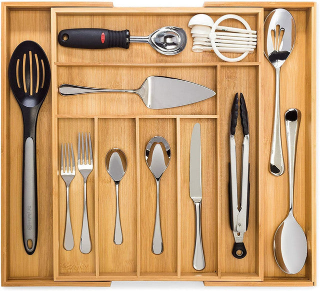 Expandable Bamboo Kitchen Drawer Organizer