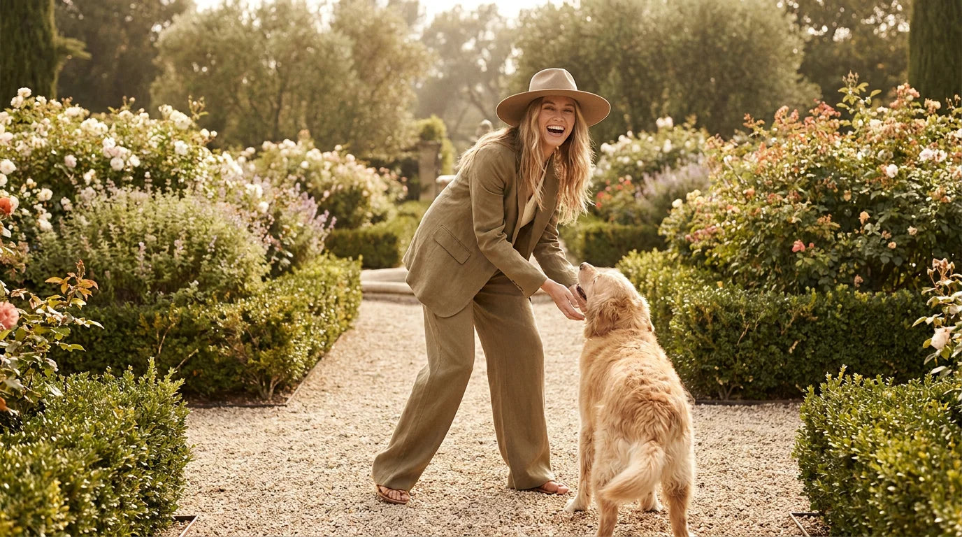 Owner laughing with a dog